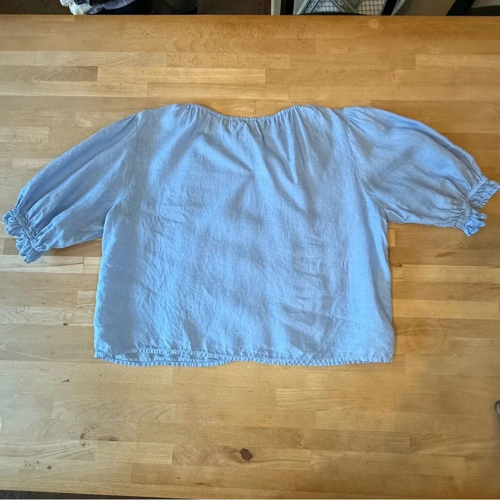 Velvet by Graham & Spencer Linen Sky Blue Top Blouse Small - Picture 10 of 12